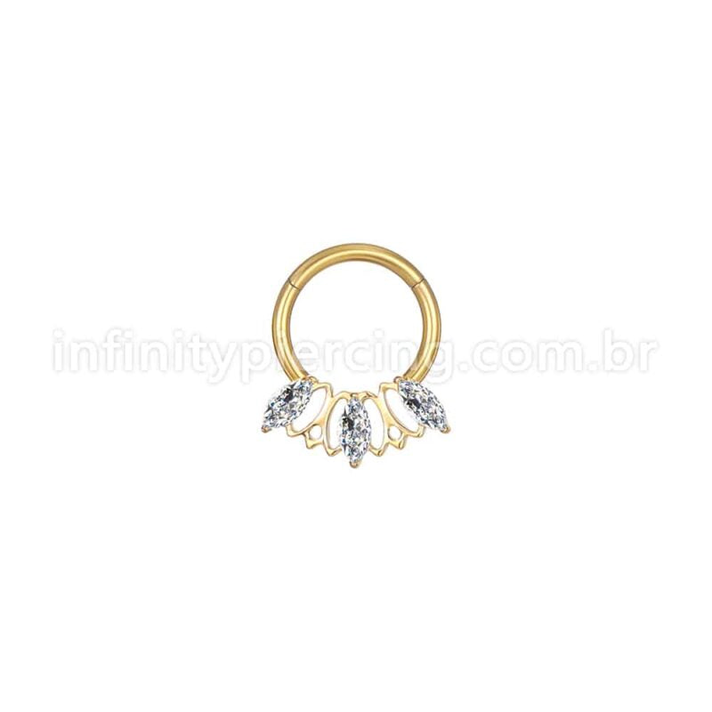 Piercing Argola Aço Cirúrgico 3 Pedras Zircônia Cravejada