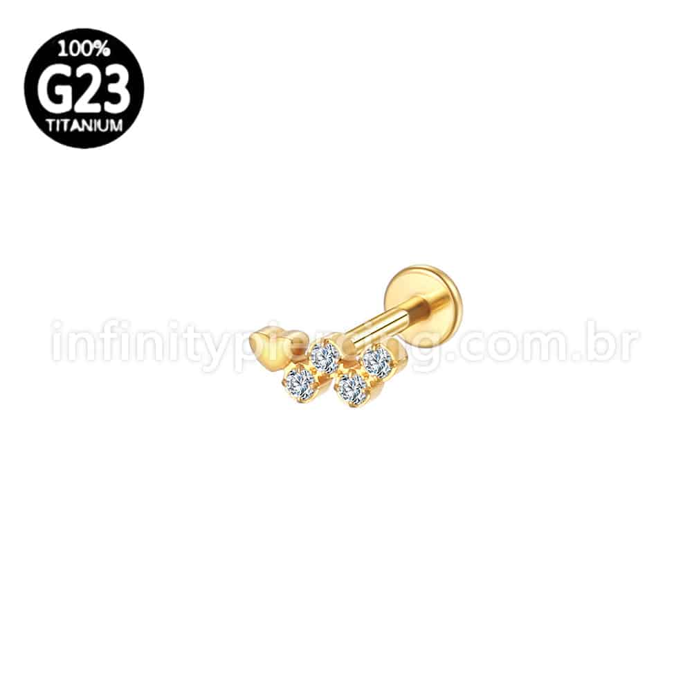 Piercing Labret Titânio 4 Zircônias Redonda