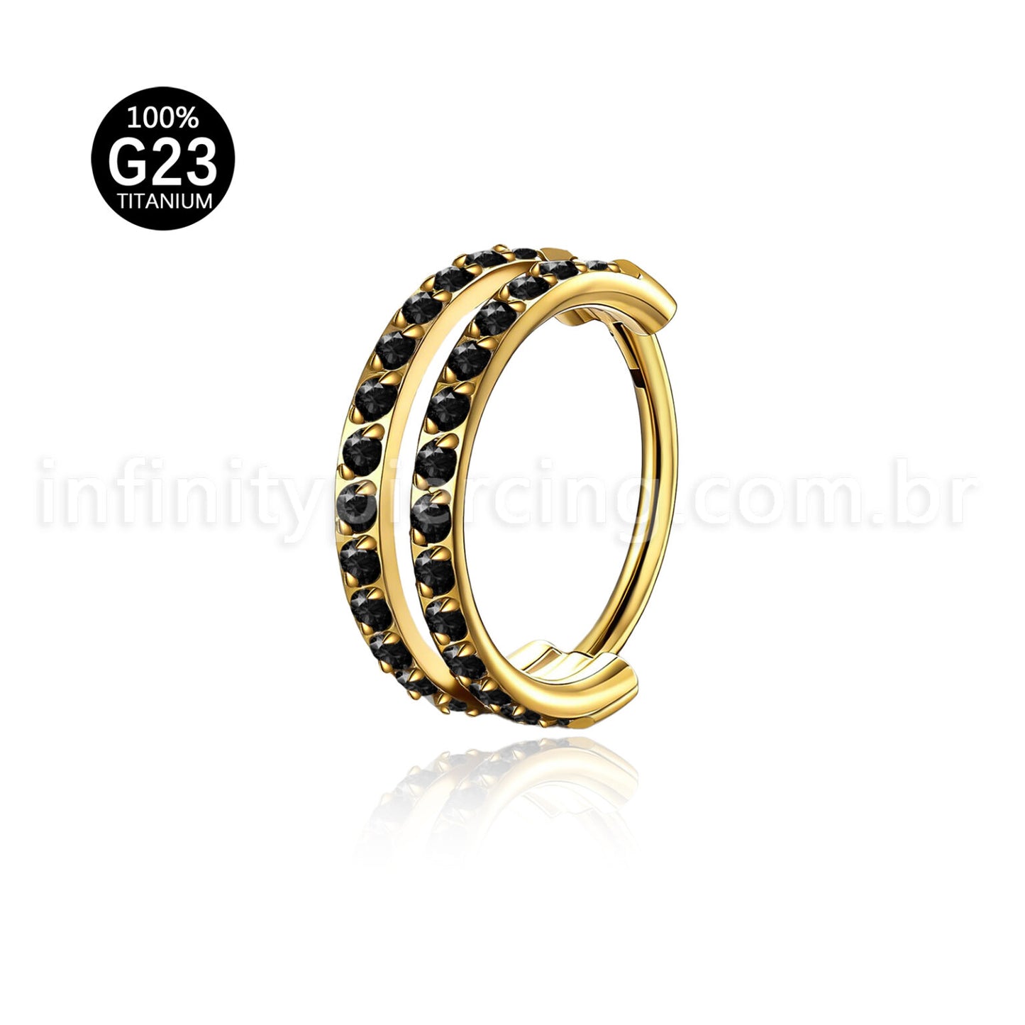 Piercing Argola Segmento Articulado Titânio 2 Fileiras Vazadas Zircônia Cravejada