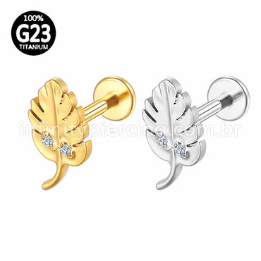 Piercing Labret Titânio Folha Zircônia Cravejada