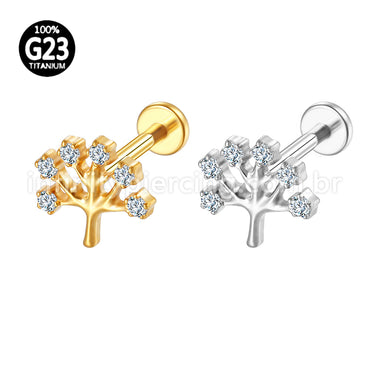 Piercing Labret Titânio Árvore Zircônia Cravejada