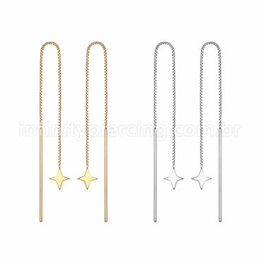Piercing Palitinho Corrente Aço Cirúrgico Estrela 4 Pontas