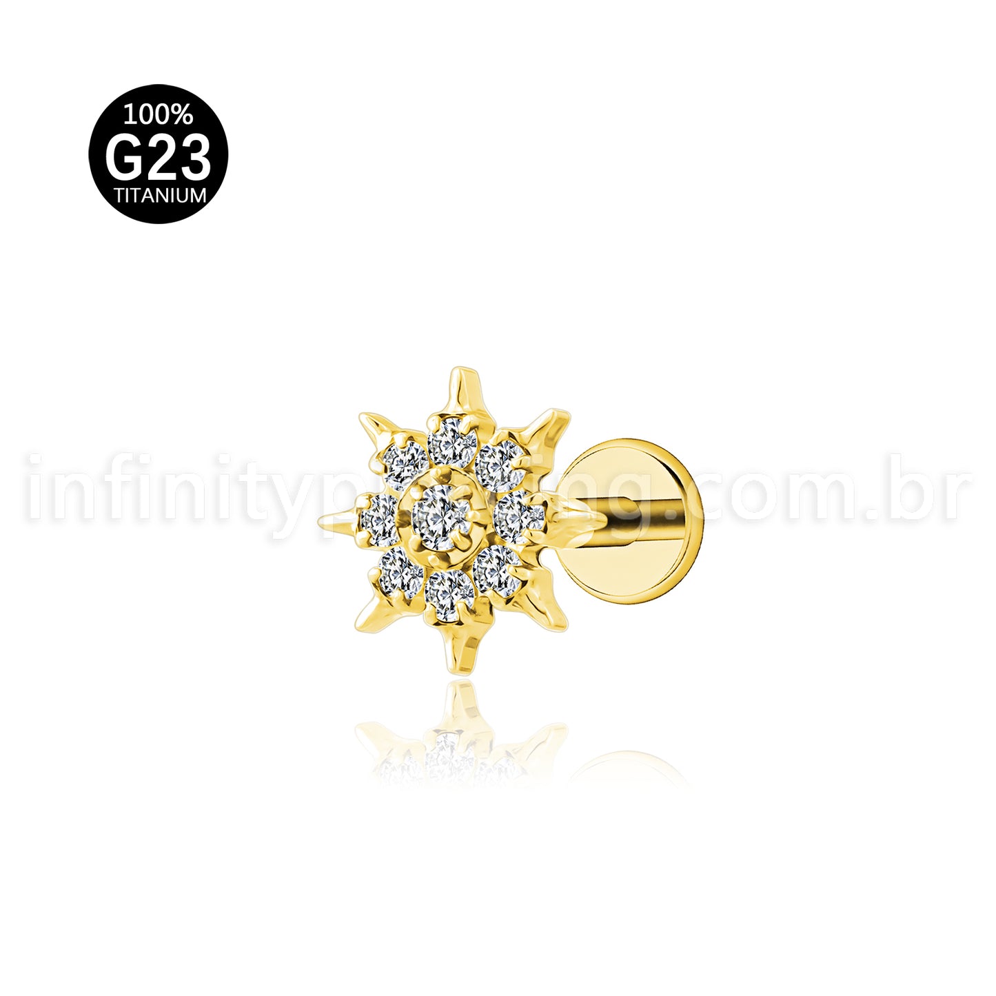 Piercing Labret Titânio Redondo Com Zircônia Cravejada