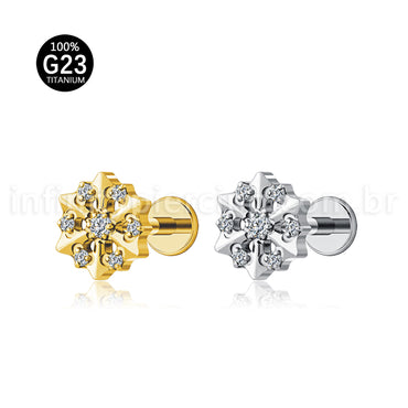 Piercing Labret Titânio Flor Zircônia Cravejada