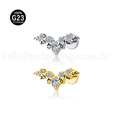 Piercing Labret Titânio Cluster Folhas Zircônia Cravejada