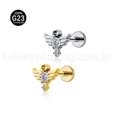 Piercing Labret Titânio Asas Zircônia Cravejada 1.2X8 10115