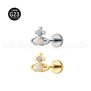 Piercing Labret Titânio Logo Orb Zircônia Cravejada