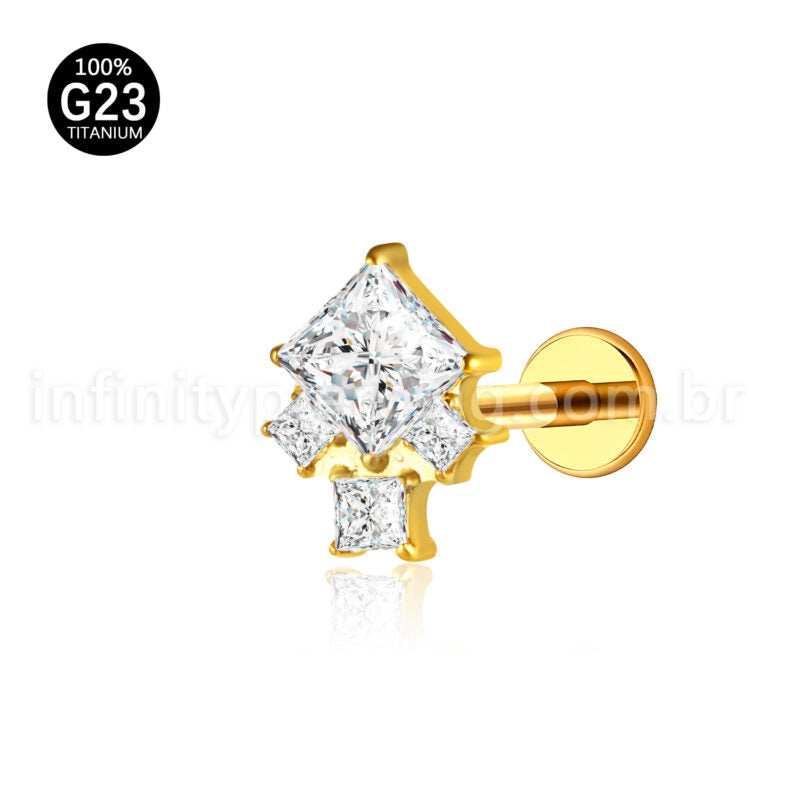 Piercing Labret Titânio 4 Pedras Zircônia Cravejada