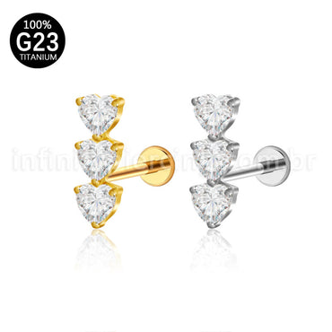 Piercing Labret Titânio 3 Corações