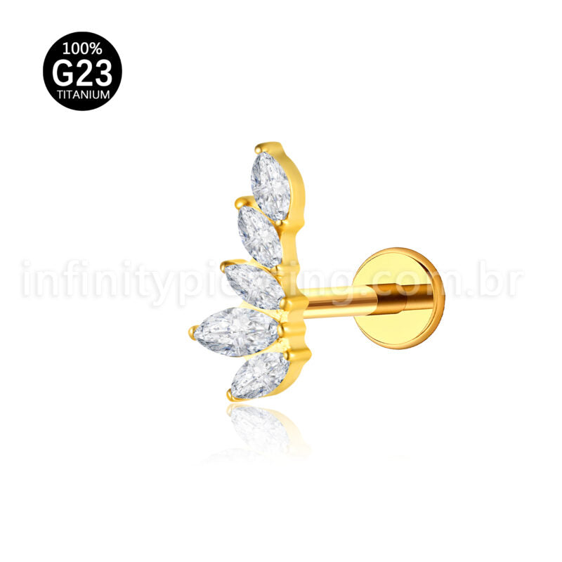 Piercing Labret Titânio 5 Pedras Zircônia