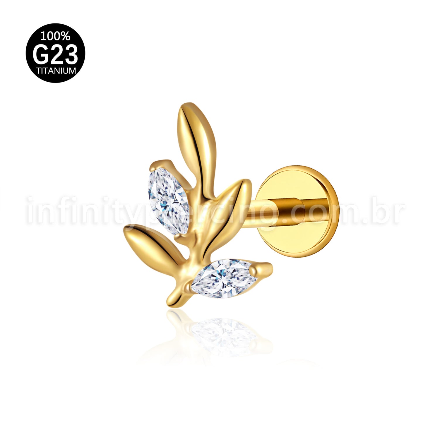 Piercing Labret Titânio Galho Zircônia Cravejada