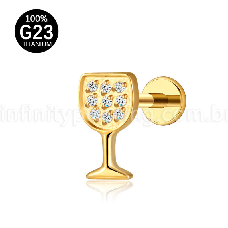 Piercing Labret Titânio Taça De Vinho Com Zircônia Cravejada
