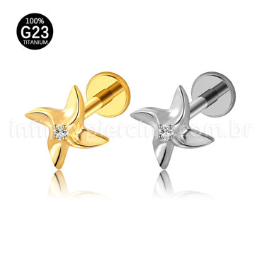 Piercing Labret Titânio Flor 4 Pontas