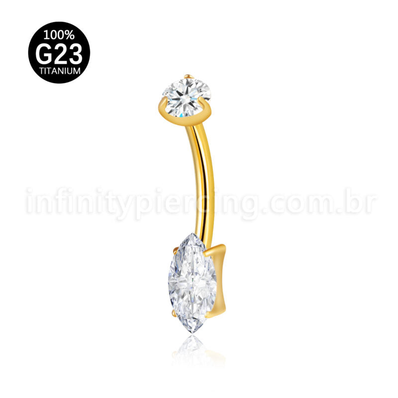 Piercing Banana Titânio Oval Com Pontas Zircônia Cravejada