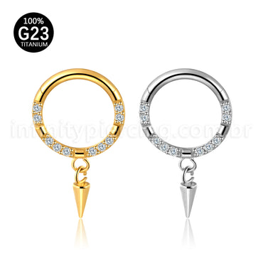 Piercing Argola Titânio Zircônia Frontal Com Pingente Spike