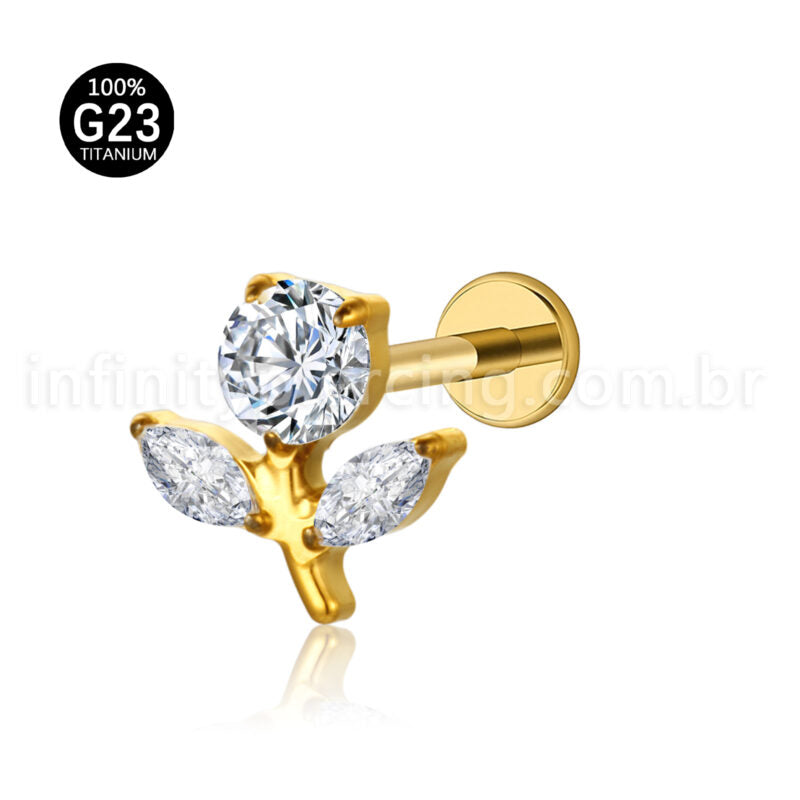 Piercing Labret Titânio Flor Zircônia Cravejada