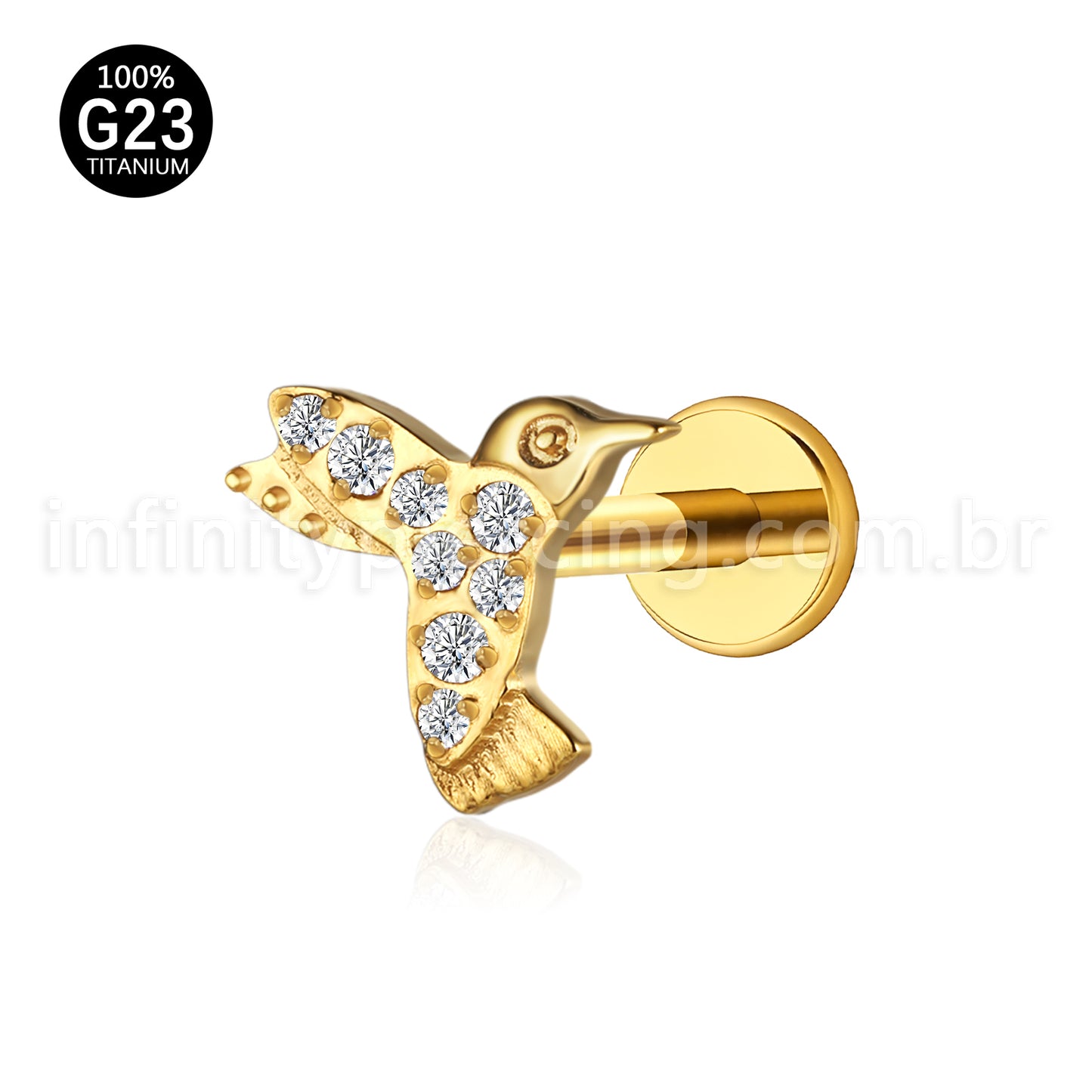 Piercing Labret Titânio Beija Flor Zircônia