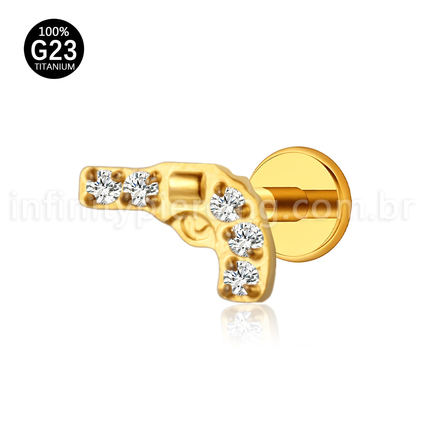 Piercing Labret Titânio Arma Zircônia Cravejada