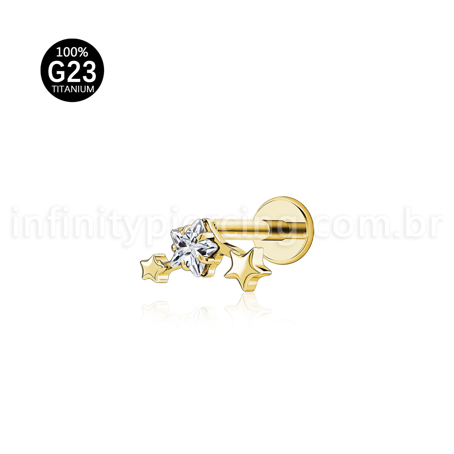 Piercing Labret Titânio 3 Estrelas