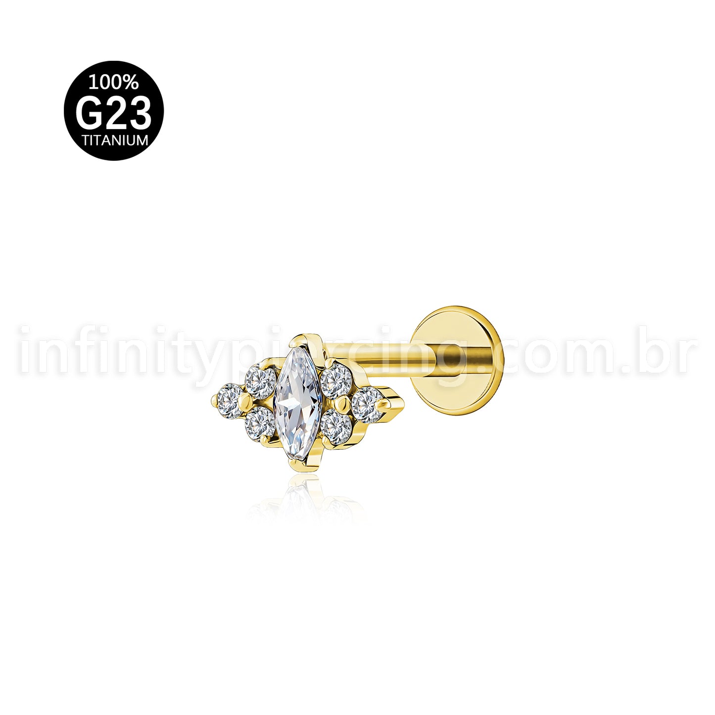 Piercing Labret Titânio Detalhado Zircônia Cravejada