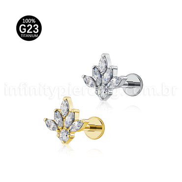 Piercing Labret Titânio Meia Flor Zircônia Cravejada