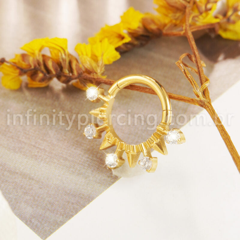 Piercing Argola Titânio Segmento Articulado Zircônia Cravejada Com Spike