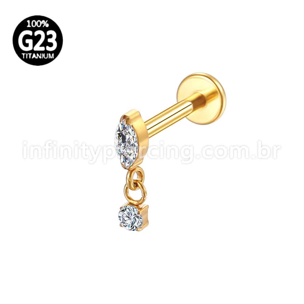 Piercing Labret Titânio Zircônia Oval Com Pingente