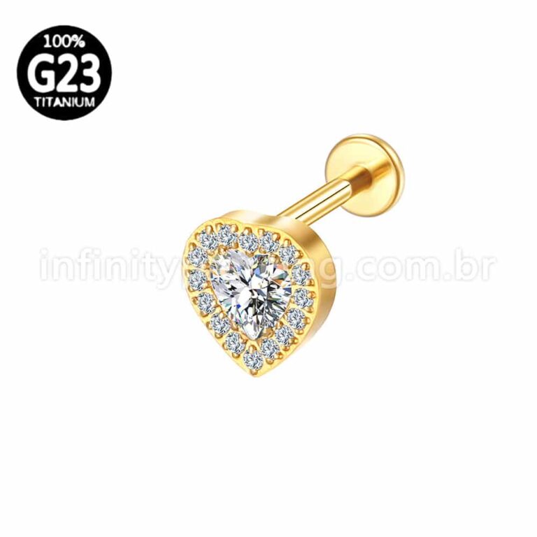 Piercing Labret Titânio Coração Zircônia Cravejada