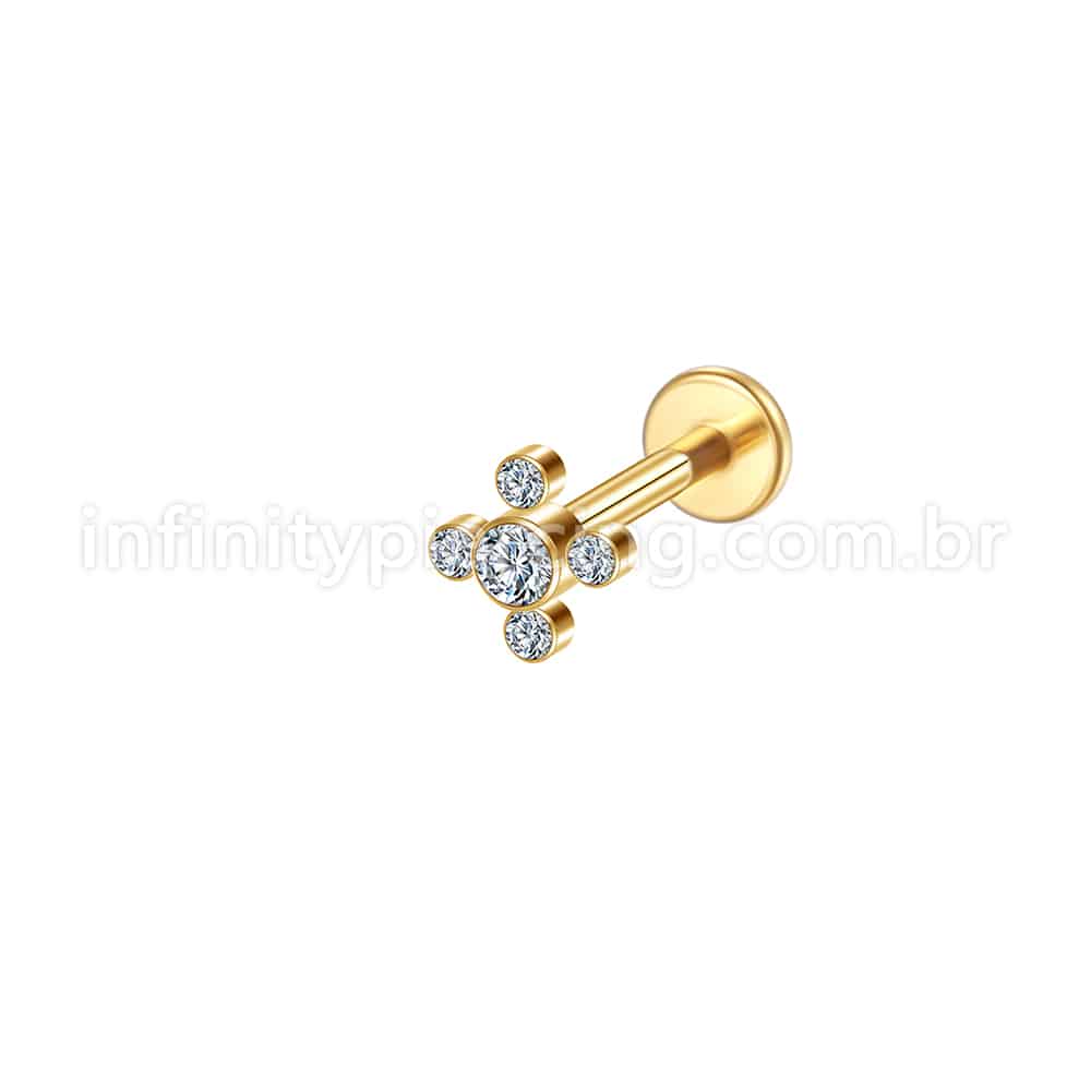 Piercing Labret Aço Cirúrgico Flor Zircônia Cravada