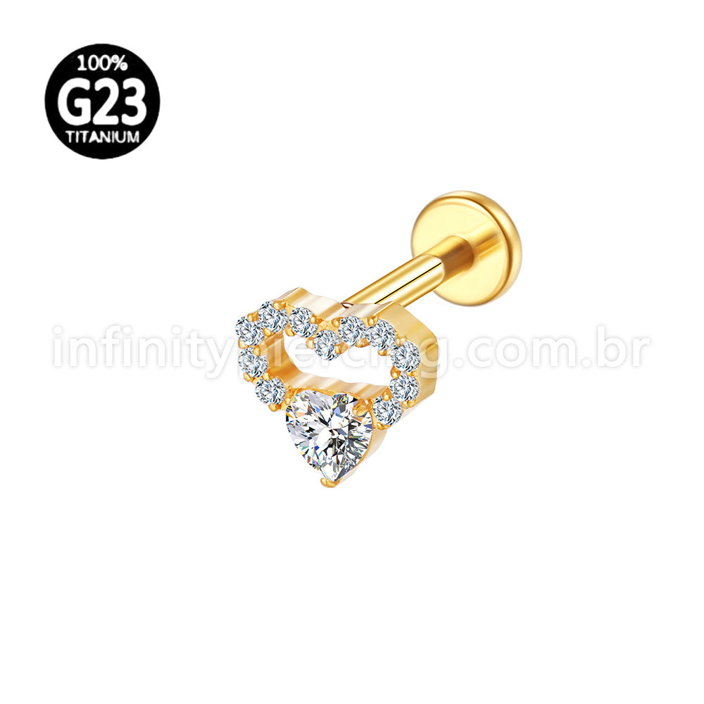 Piercing Labret Titânio Coração Zircônia Cravejada