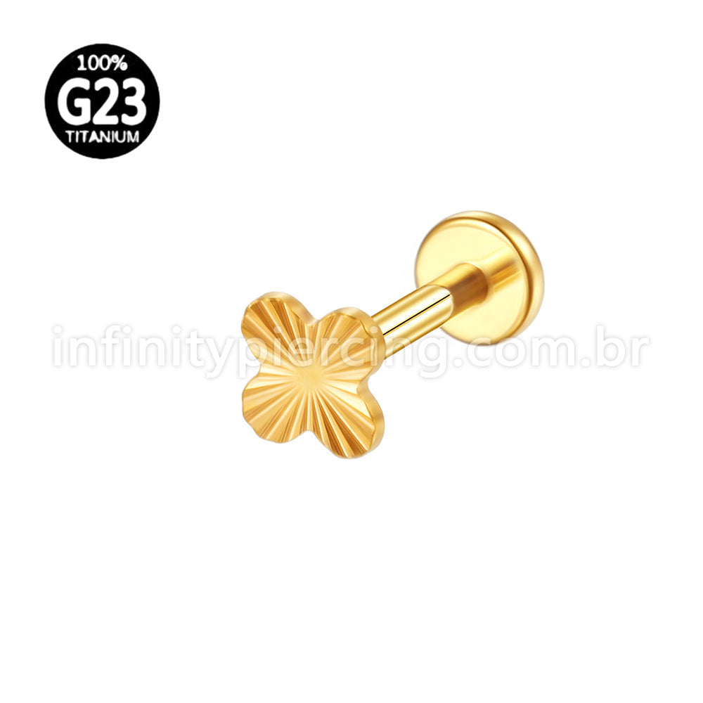 Piercing Labret Titânio Trevo 4 Folhas Detalhado