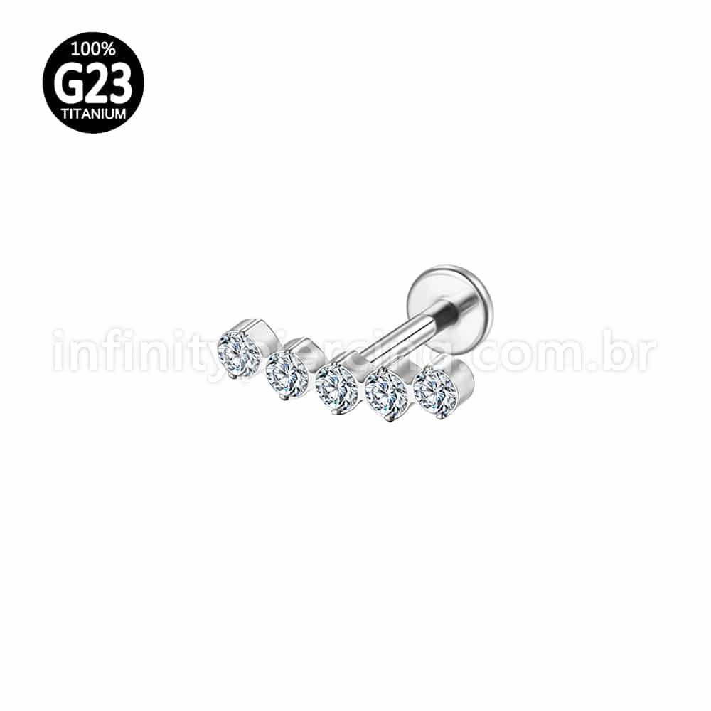 Piercing Labret Titânio 5 Zircônias