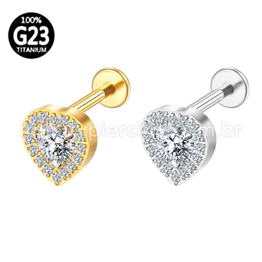 Piercing Labret Titânio Coração Zircônia Cravejada