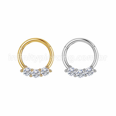 Piercing Argola Segmento Articulado Aço Cirurgico 3 Pedras