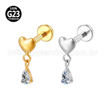 Piercing Labret Titânio Coração Pingente Zircônia Cravejada