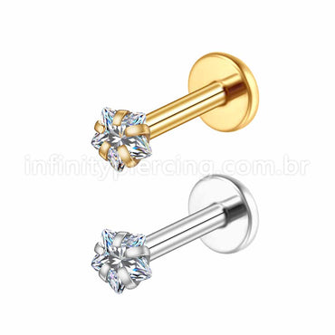 Piercing Labret Aço Cirúrgico Zircônia Flor
