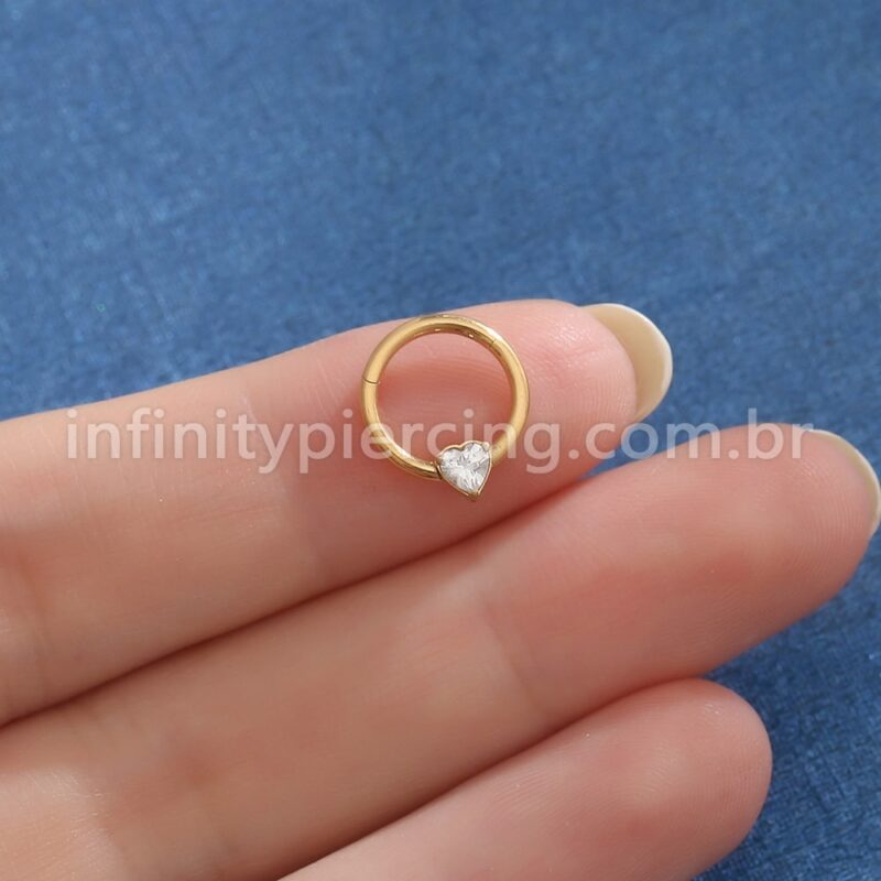 Piercing Argola Titânio Segmento Articulado Uma Zircônia Coração