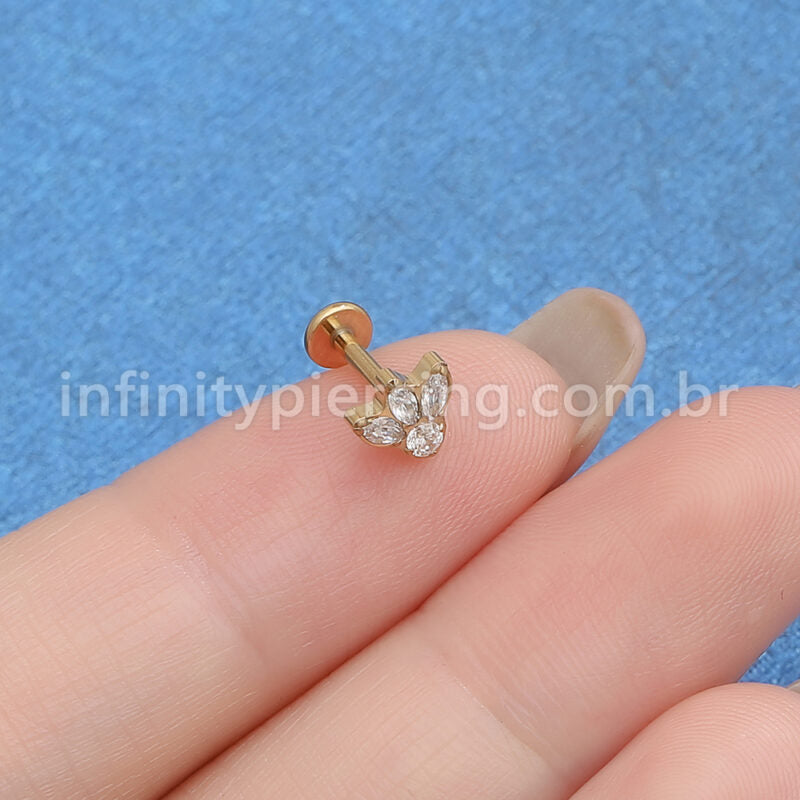Piercing Labret Aço Cirúgico 4 Zircônias