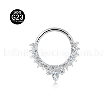 Piercing Argola Titânio Segmento Articulado Indiano Com Zircônia Cravejada