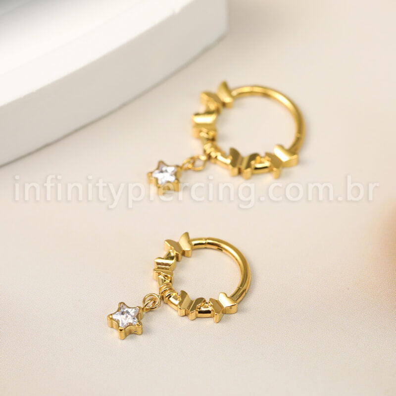 Piercing Argola Titânio Segmento Articulado Borboletas Com Pingente Estrela