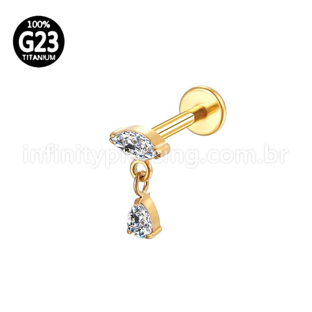 Piercing Labret Titânio Zircônia Oval Com Pingente