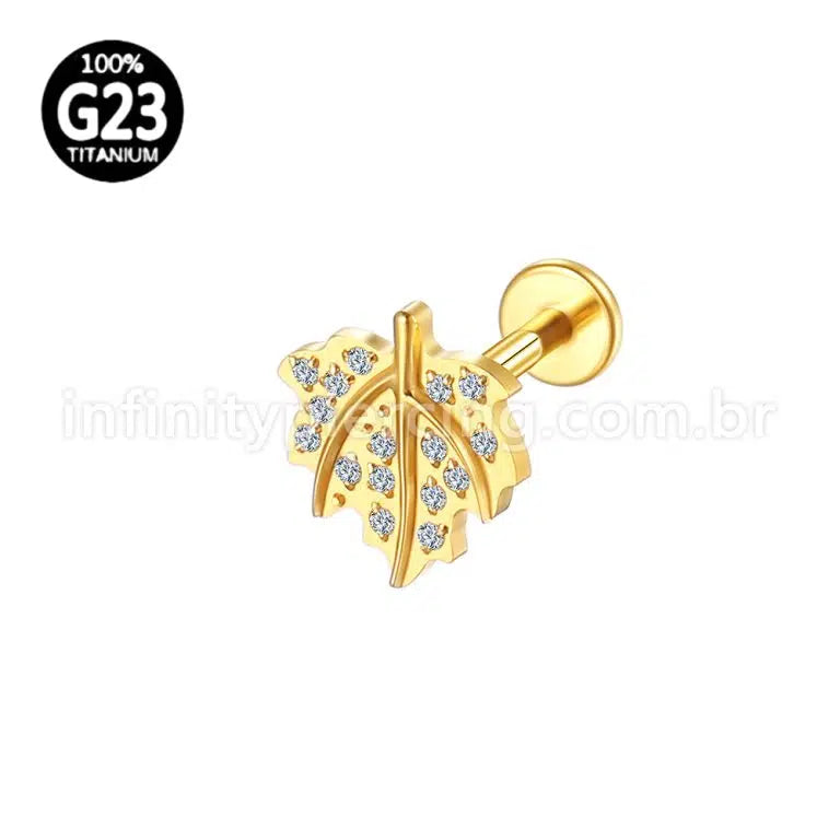 Piercing Labret Titânio Folha Zircônia Cravejada