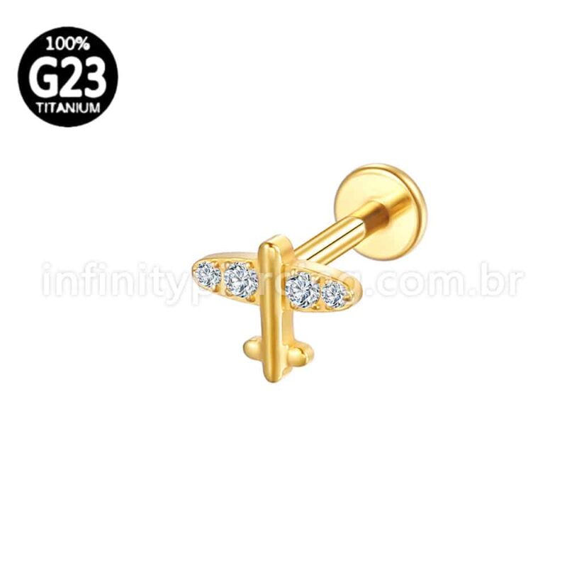 Piercing Labret Titânio Avião Zircônia Cravejada