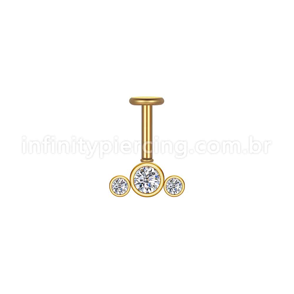 Piercing Labret Invertido Aço Cirúrgico Indiano 3 Zircônia