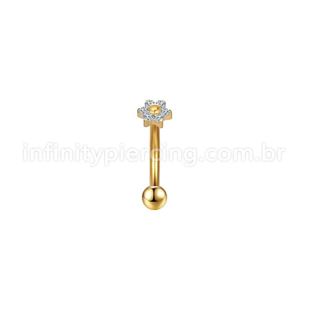 Piercing Minibarbell Curvo Aço Cirúrgico Flor Zircônia