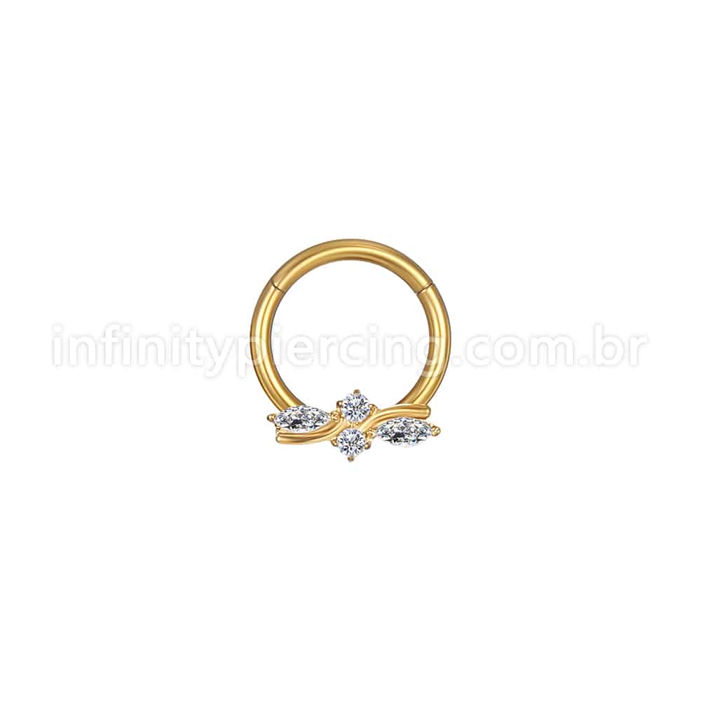 Piercing Argola Aço Cirúrgico Segmento Articulado Detalhada Zircônia Cravejada