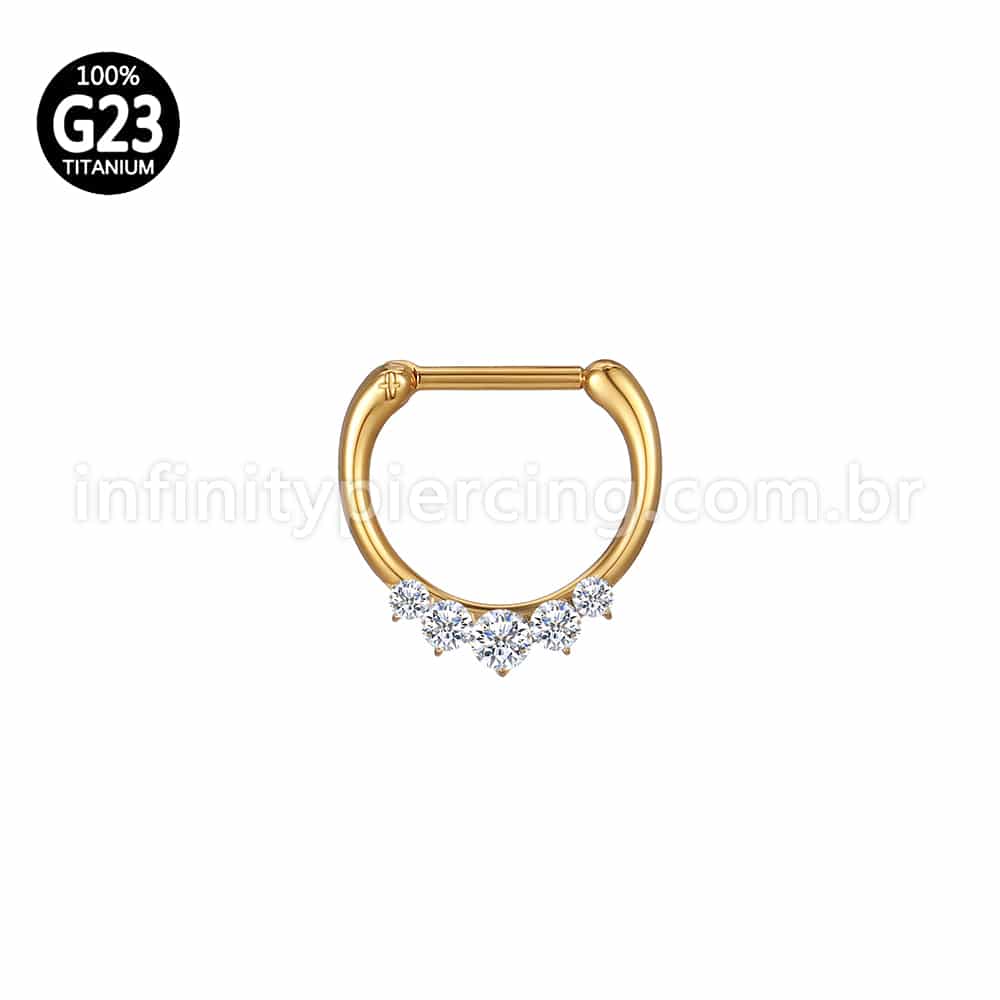 Piercing Meia Argola Titânio Segmento Articulado Detalhes Zircônia