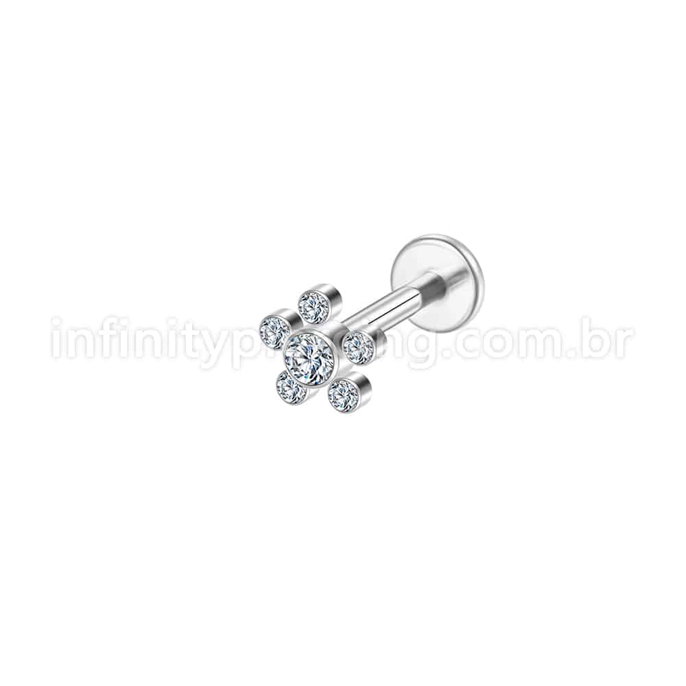 Piercing Labret Aço Cirúrgico Flor Zircônia Cravada