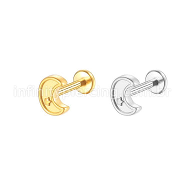Piercing Labret Aço Cirúrgico Lua Com Estrela