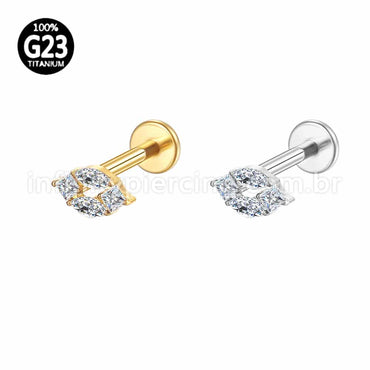 Piercing Labret Titânio Oval 4 Zircônias